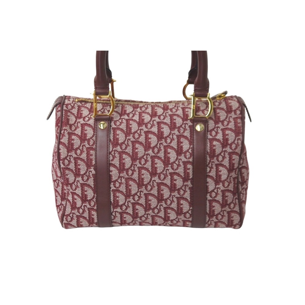 Christian Dior Trotter Handbag Canvas Leather Bordeaux - Picture 3 of 9